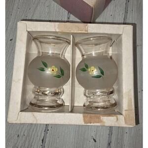 Vintage Container Corporation Hand Painted Bud Vases Set/2 Gold Trimmed Flaw